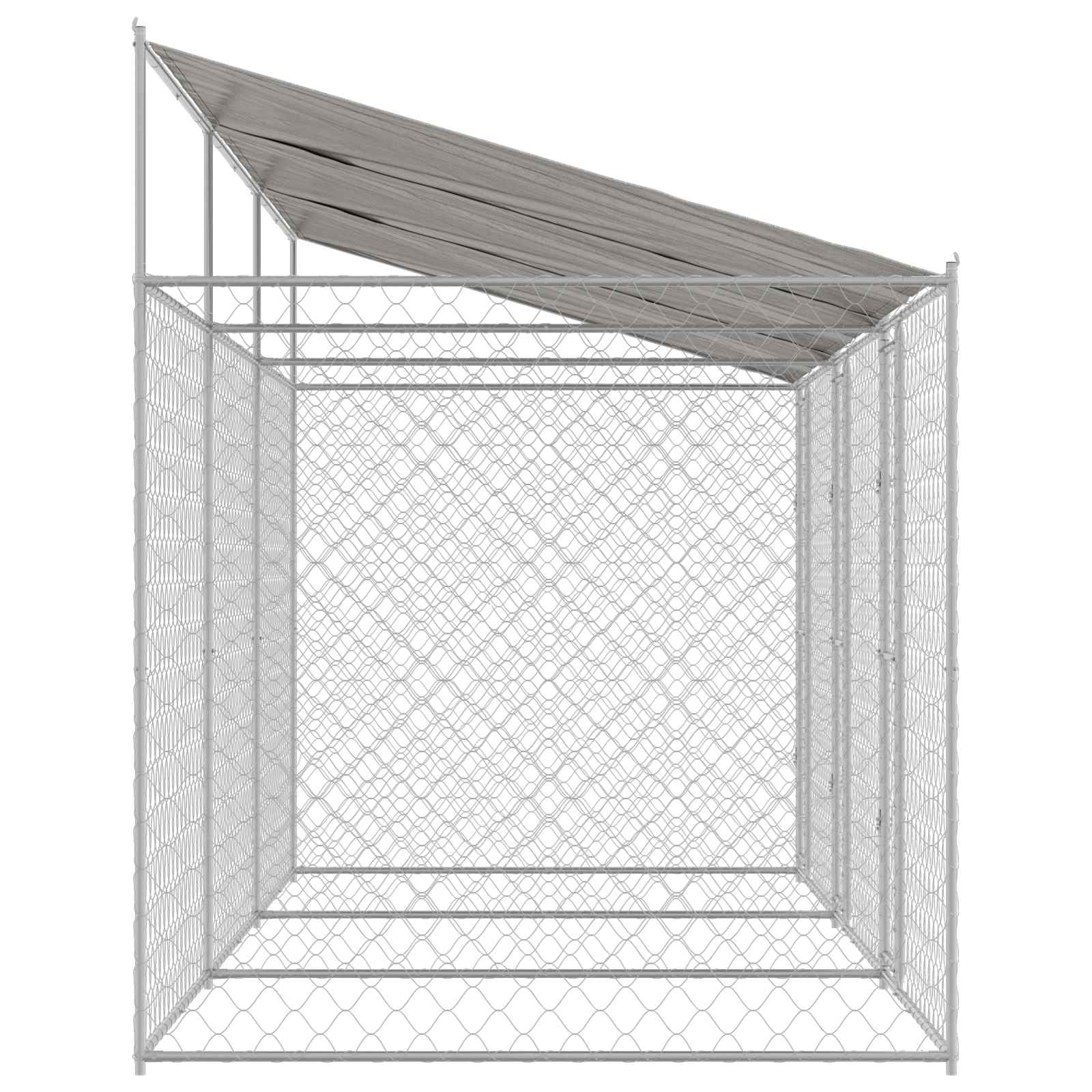 Hundezwinger mit Dach und Tür Grau 2x2x2 m Verzinkter Stahl