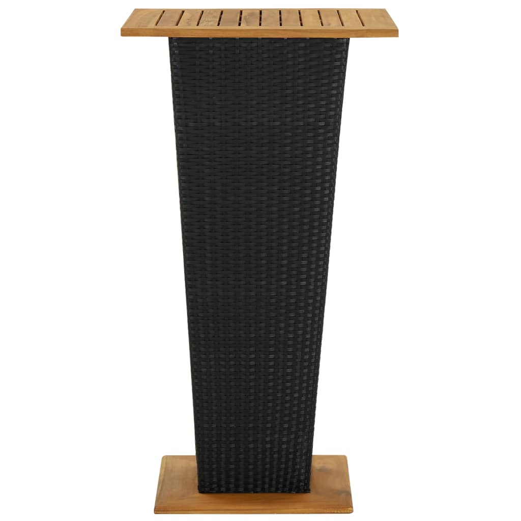 Bartisch Schwarz 80x80x110 cm Poly Rattan und Massivholz Akazie