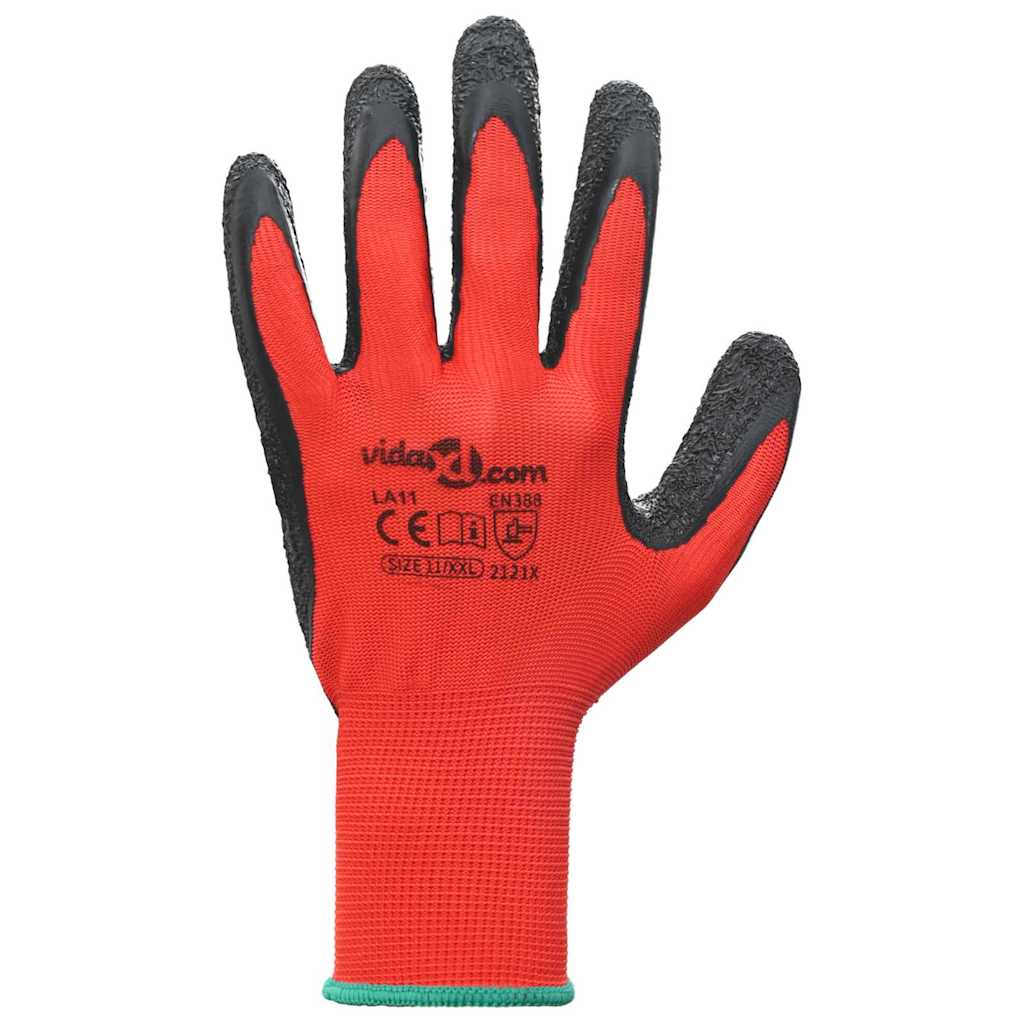 Arbeitshandschuhe 12 pcs Rot und Schwarz 7 / S Latexbeschichtung