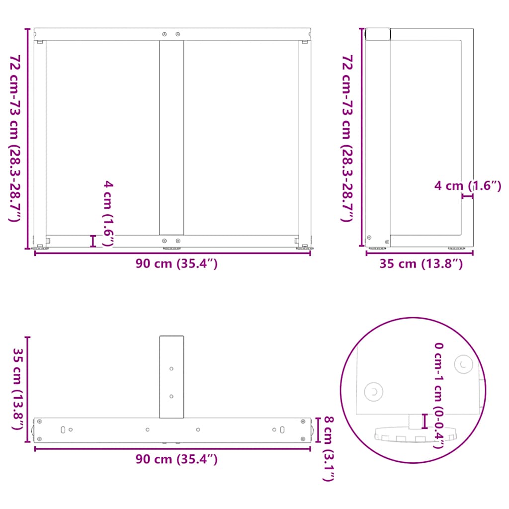 Couchtischbeine T-Form 2 Stk. Schwarz 30x25x(30-31) cm Stahl