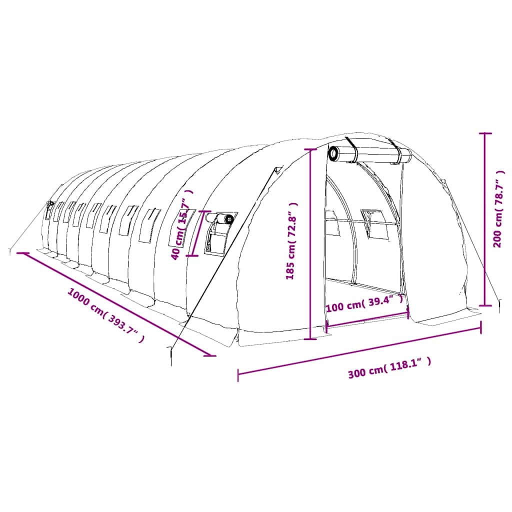 Gewächshaus mit Stahlrahmen Grün 48 m² 16x3x2 m