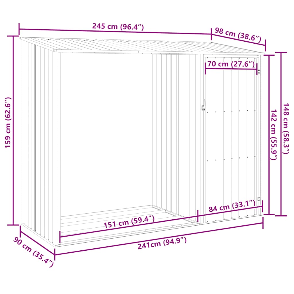 Garten Brennholzlager Grün 245x98x159 cm Verzinkter Stahl