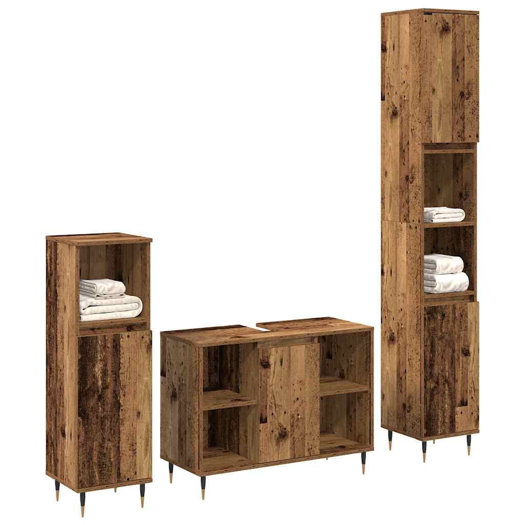 3-tlg. Badmöbel-Set Grau Sonoma Holzwerkstoff