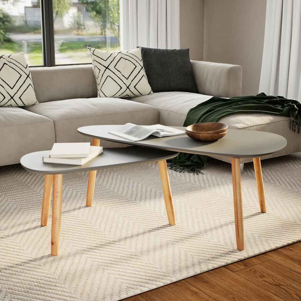 2-tlg. Couchtisch-Set Massivholz Kiefer Weiß