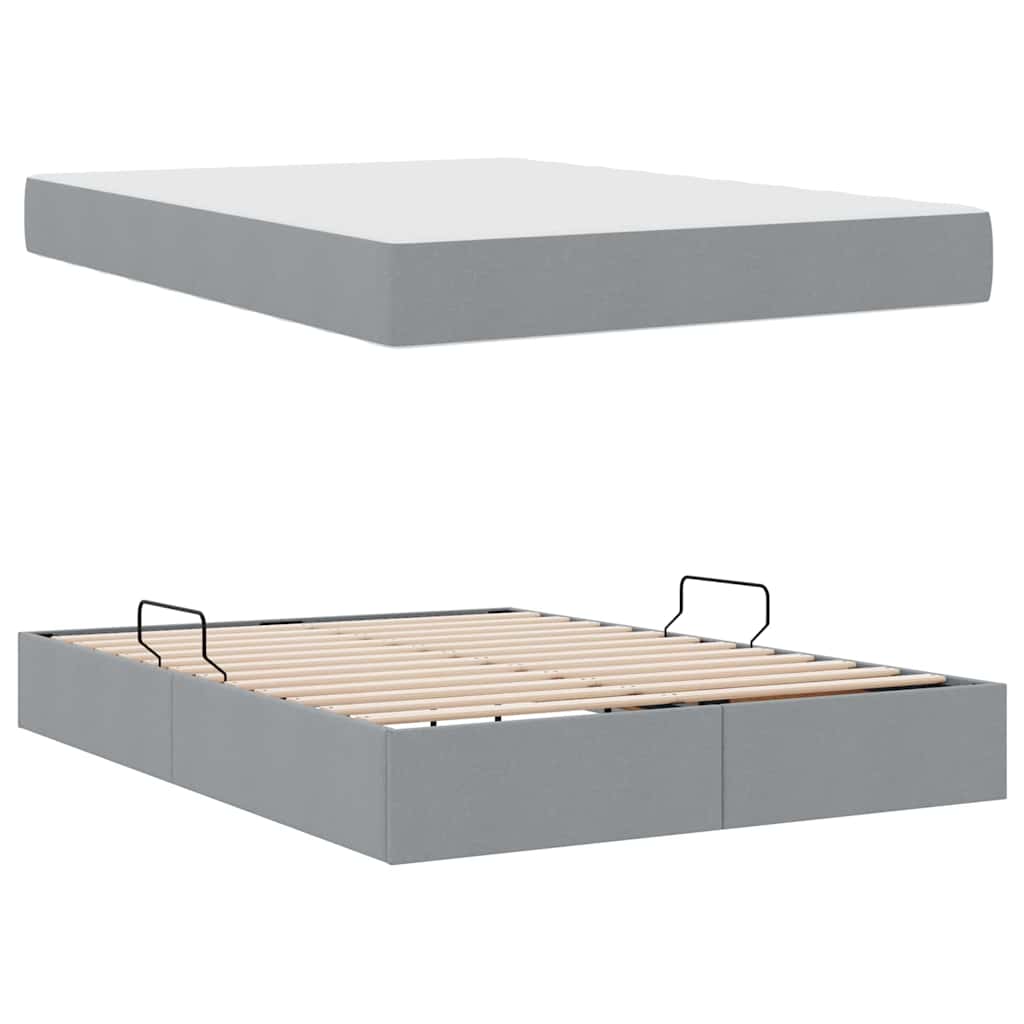 Aufbewahrungsbett mit Matratze Hellgrau 90 x 190 cm Polyester