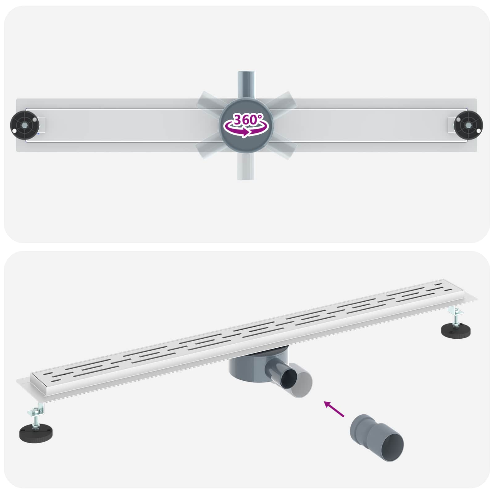 Duschabfluss mit Glashülle und 360° Siphon Schwarz 50 cm
