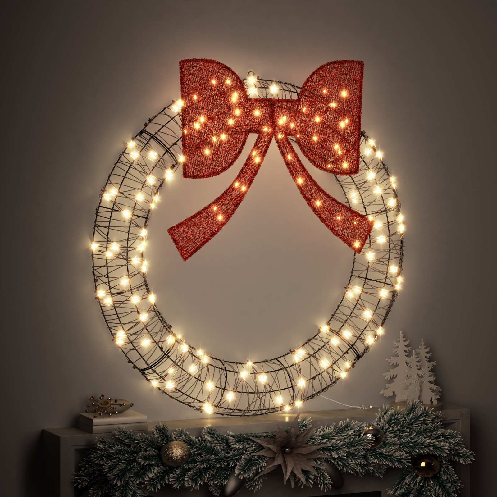 Kranz mit 60 LEDs Warmweiß 76 x 76 x 8 cm PET