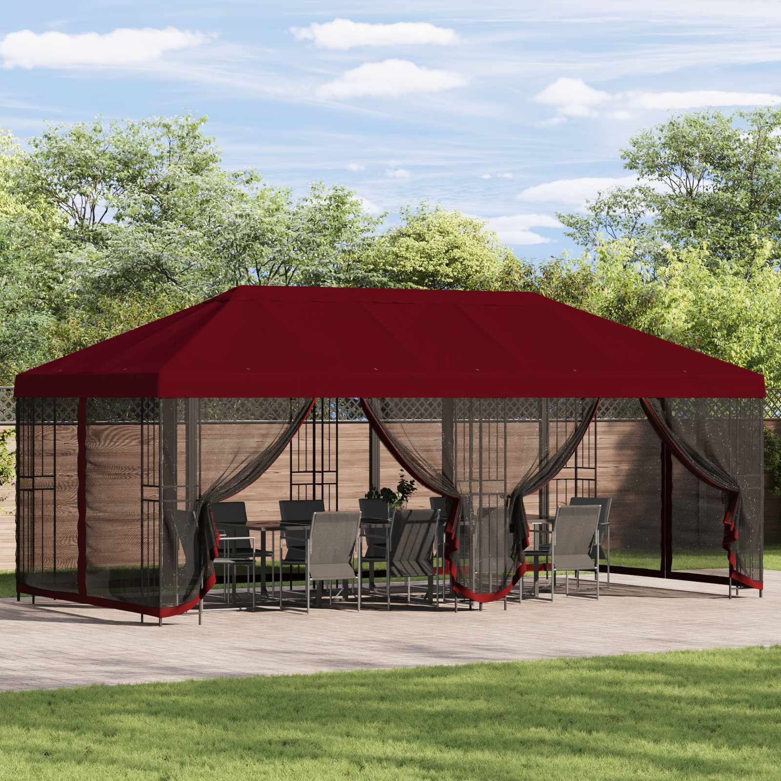 Pavillon mit Seitenwänden 6 x 3 m Beige Polyester und Stahl 190
