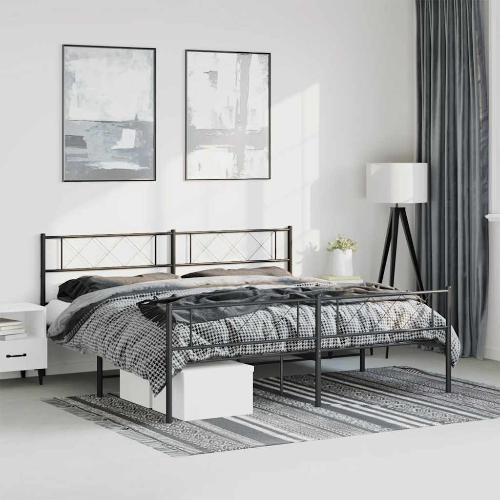 Bettgestell mit Kopfteil Metall Schwarz 100x190 cm