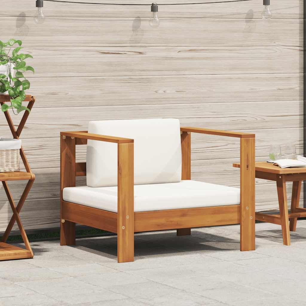 2-tlg. Garten-Lounge-Set mit Cremeweißen Kissen Akazienholz