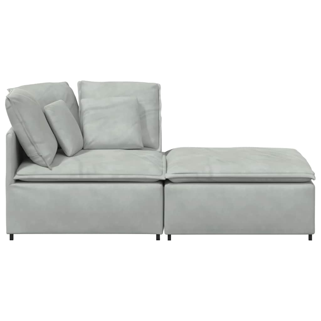 Modulares Sofa mit Fußhocker Kissen Samt Blau