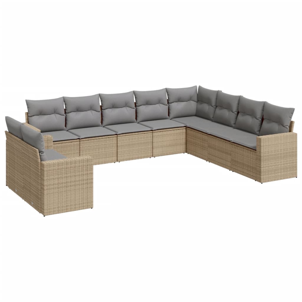 10-tlg. Garten-Sofagarnitur mit Kissen Schwarz Poly Rattan