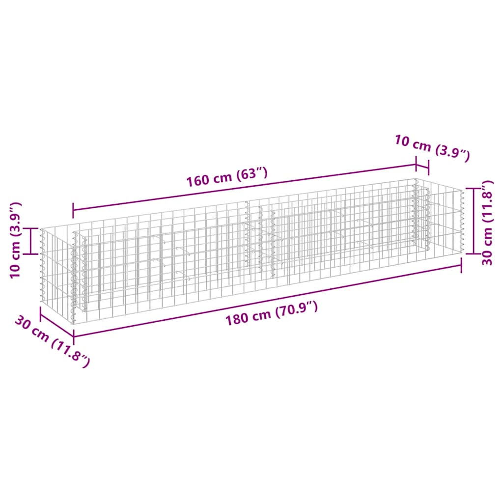 Gabionen-Hochbeet Verzinkter Stahl 90x30x10 cm