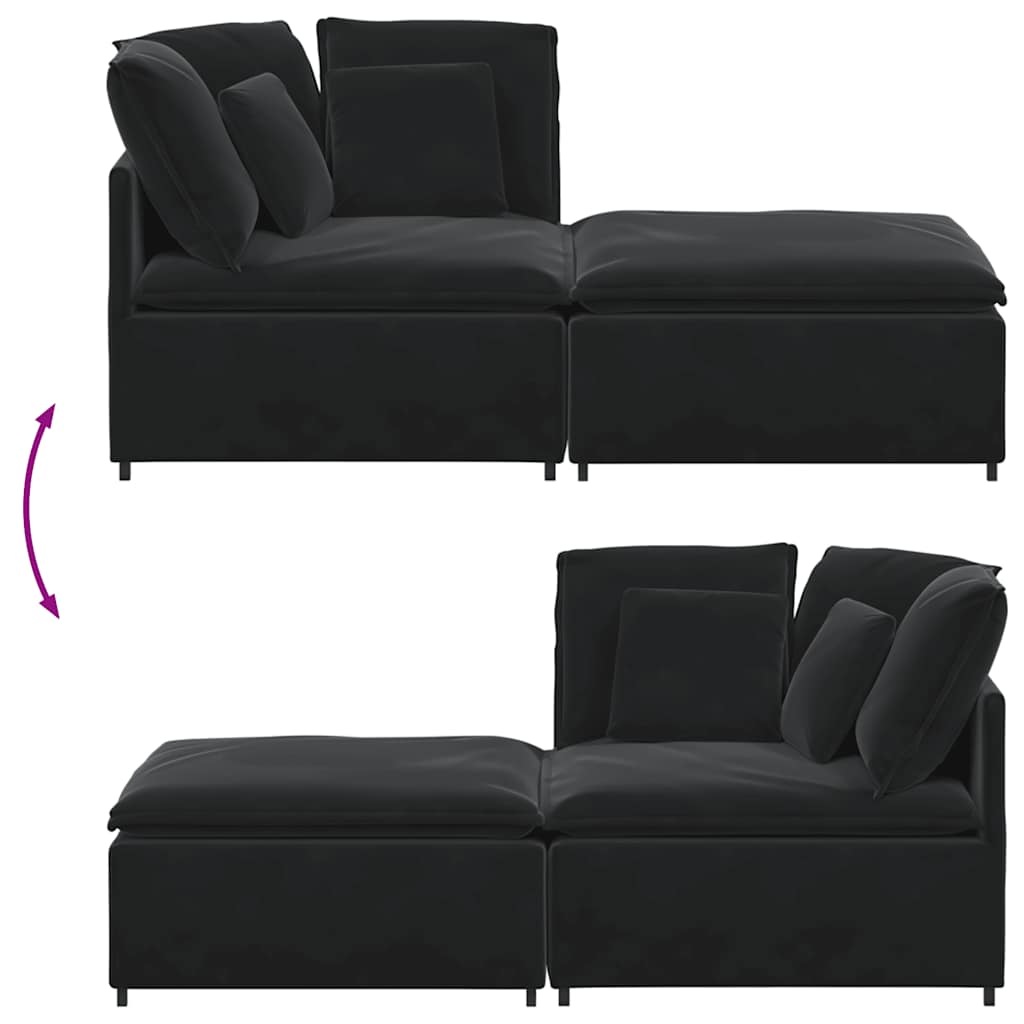 Modulares Sofa mit Fußhocker Kissen Samt Blau
