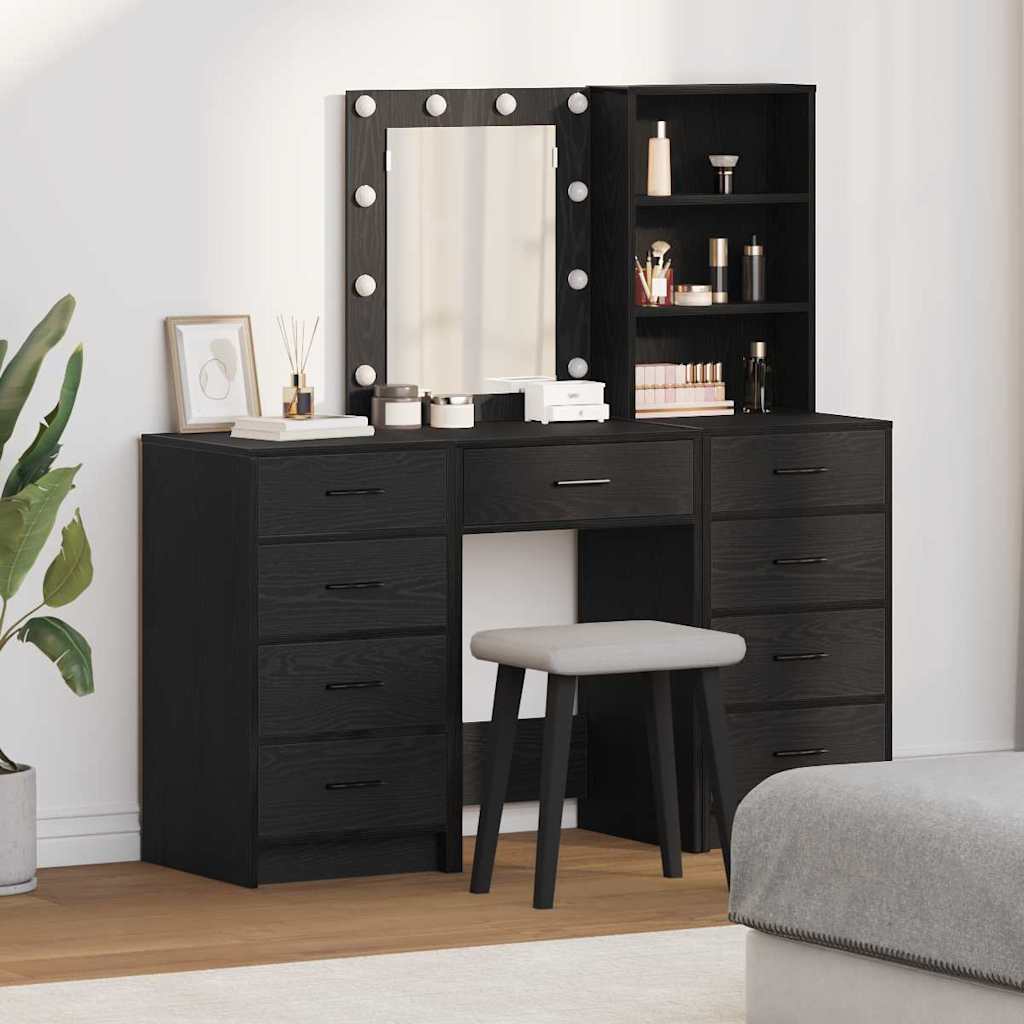 Schminktisch mit Spiegelbeleuchtung 3 pcs Weiß Holzwerkstoff