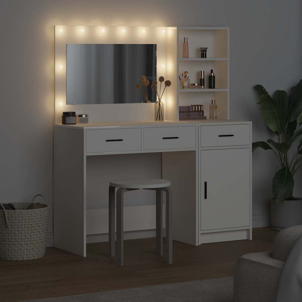 Schminktisch mit Spiegelbeleuchtung 2 pcs Weiß Holzwerkstoff