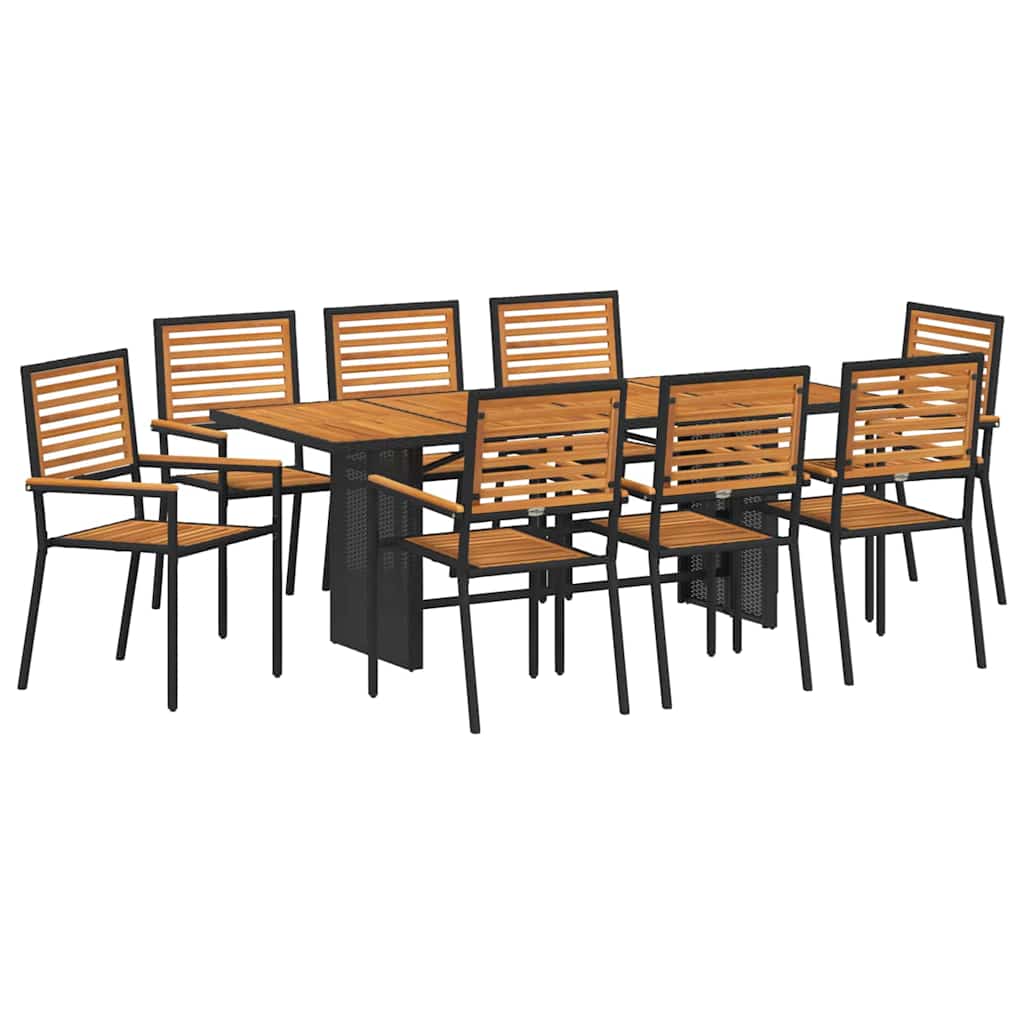 Garten Essgruppe 7 pcs Schwarz und Braun Poly-Rattan