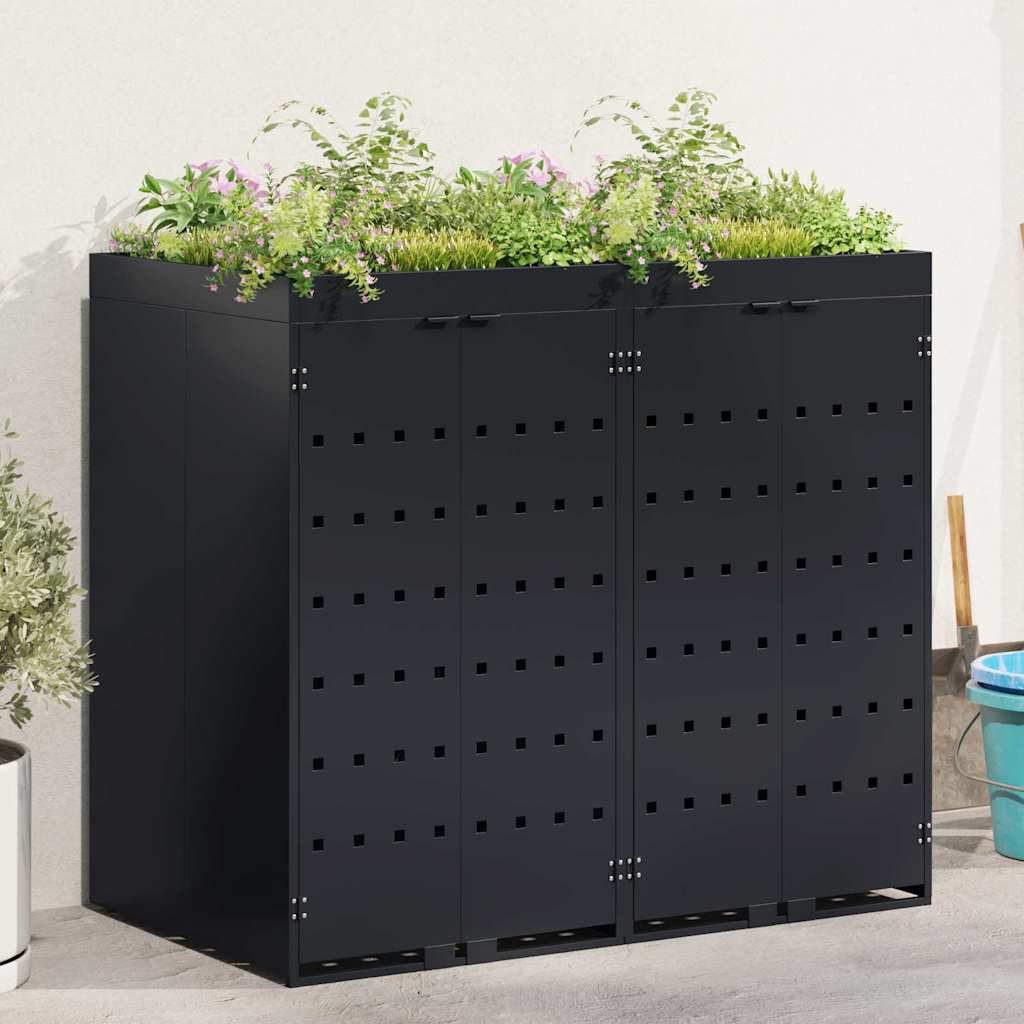 Mülltonnenbox für 2 Tonnen Schwarz 138x79x117 cm Stahl
