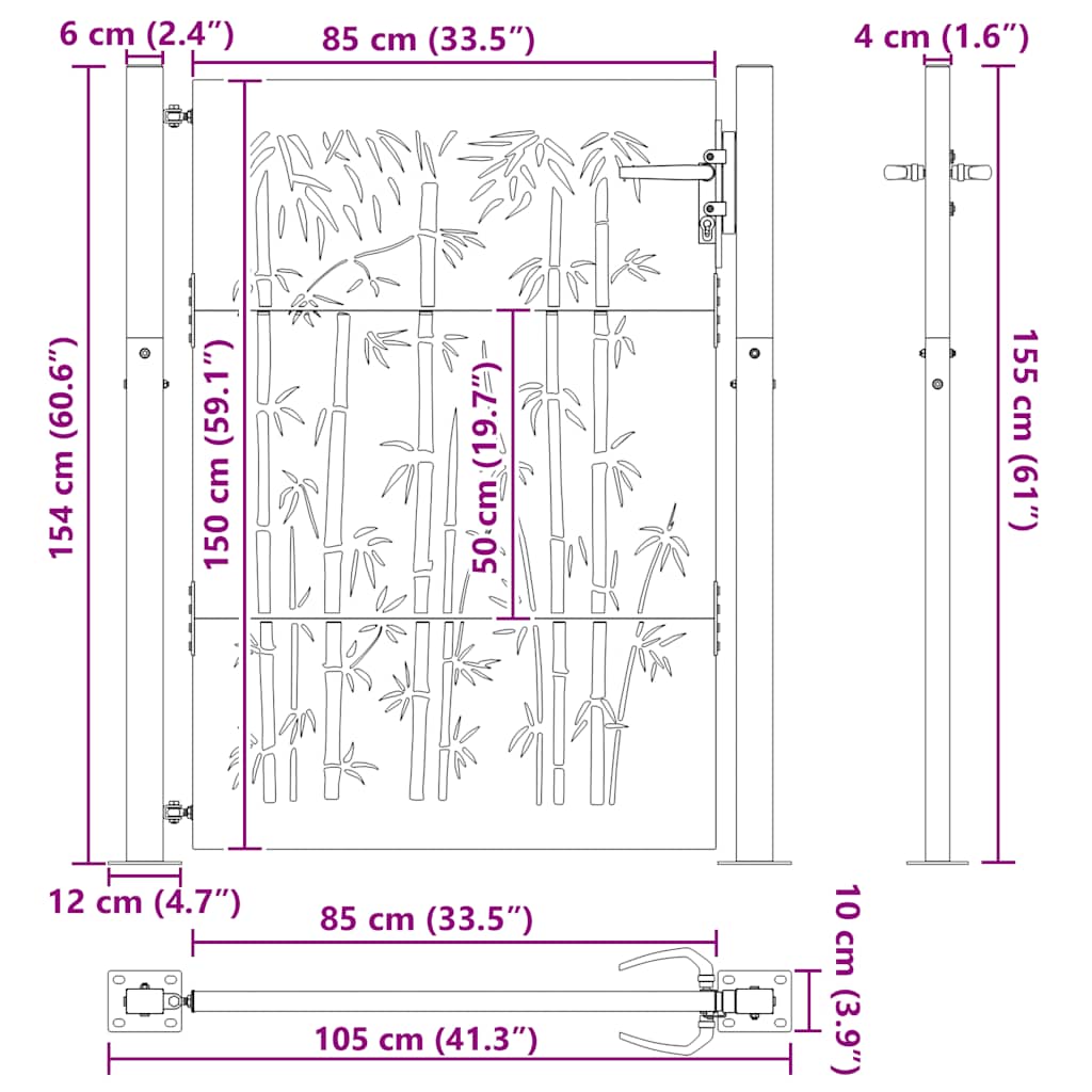 Gartentor 100x75 cm Cortenstahl Bambus-Design