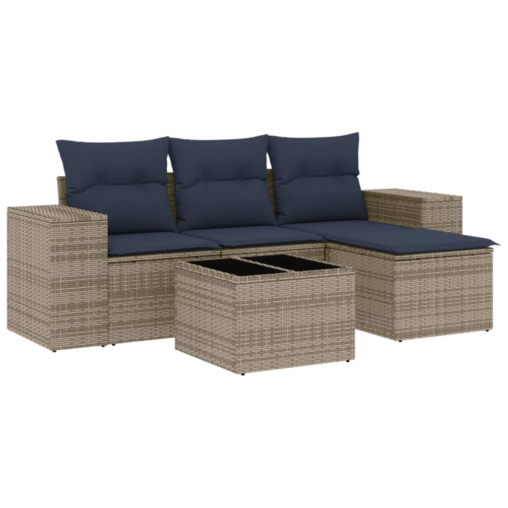 4-teiliges Gartensofa-Set mit Kissen, schwarzes Polyrattan