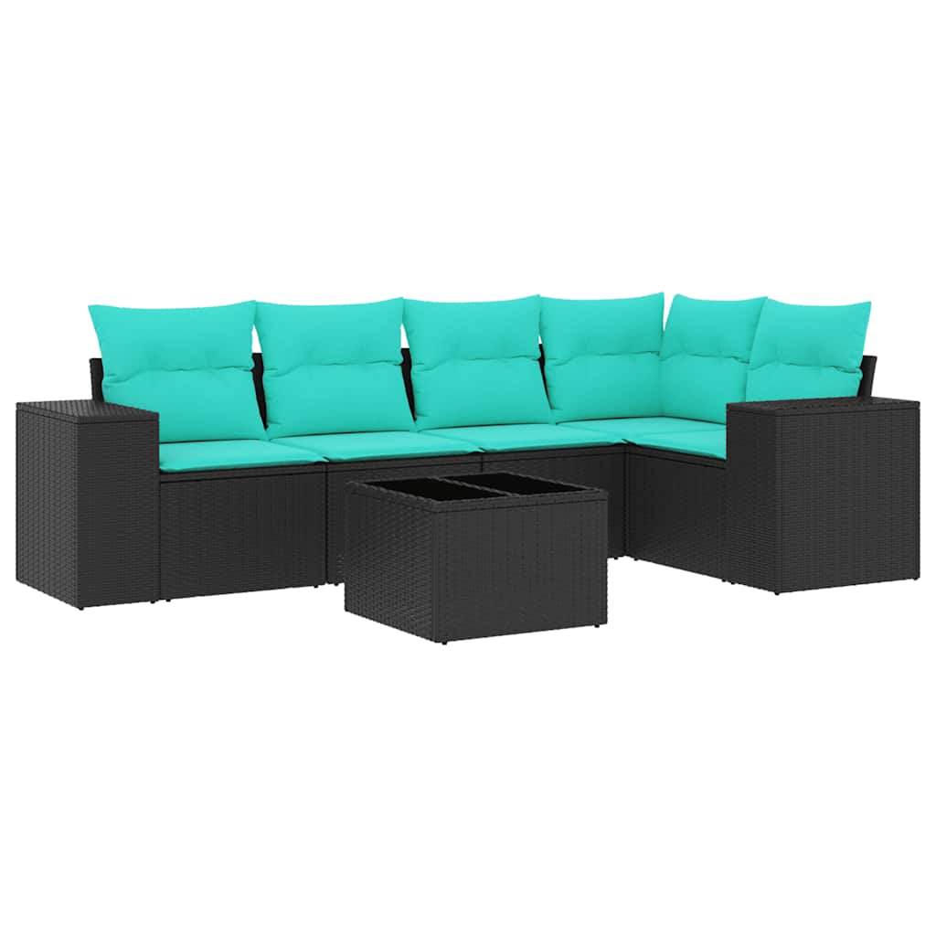 5-teiliges Gartensofa-Set mit Kissen, schwarzes Polyrattan