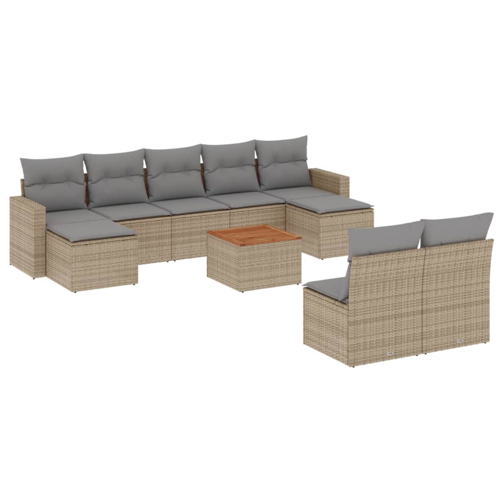 10-tlg. Garten-Sofagarnitur mit Kissen Schwarz Poly Rattan