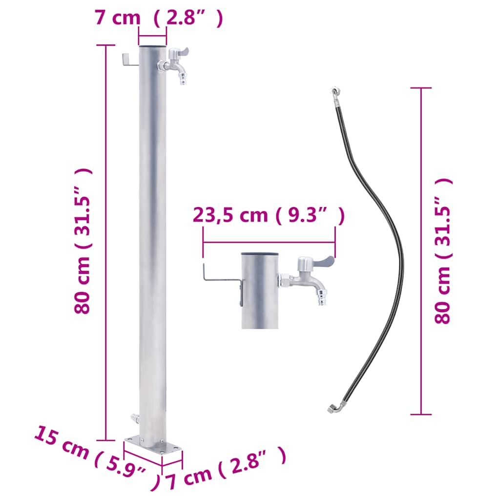 Wassersäule für den Garten 40 cm Edelstahl Quadratisch