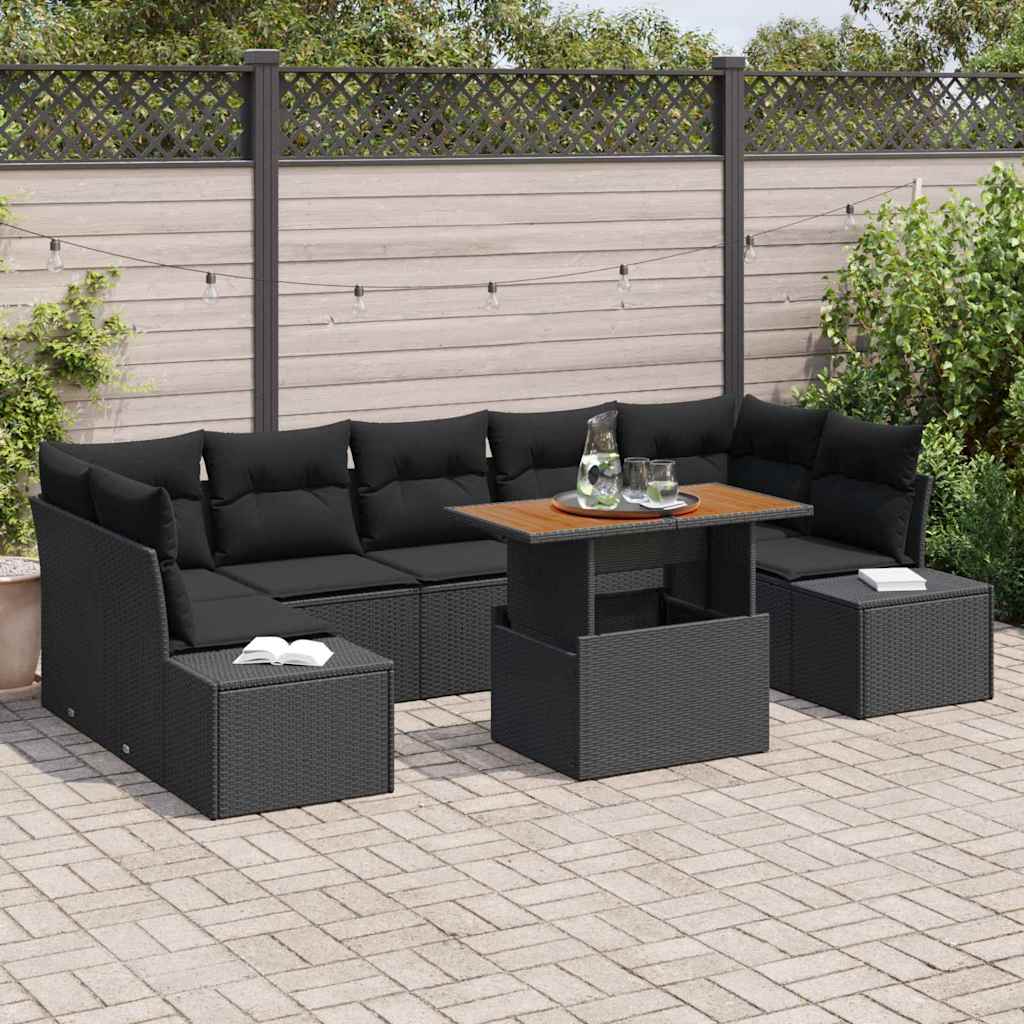 Garten Essgruppe mit Kissen 8 pcs Schwarz und Creme