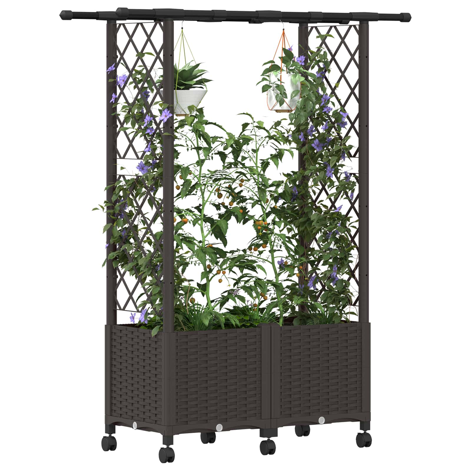 Hochbeet mit Rankgitter und Dach Braun 124 x 40 x 123 cm PP