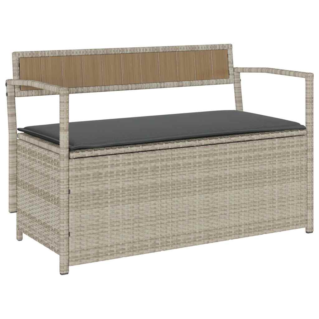 Gartenbank mit Stauraum und Kissen Schwarz Poly Rattan