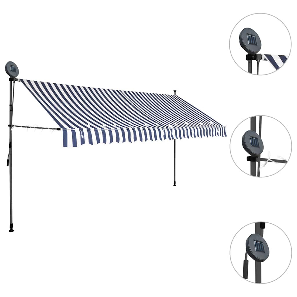 Einziehbare Markise Handbetrieben mit LED 100 cm Blau und Weiß