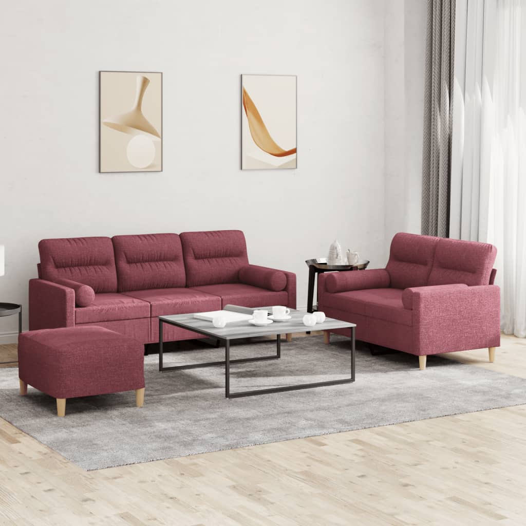 3-tlg. Sofagarnitur mit Kissen Taupe Stoff