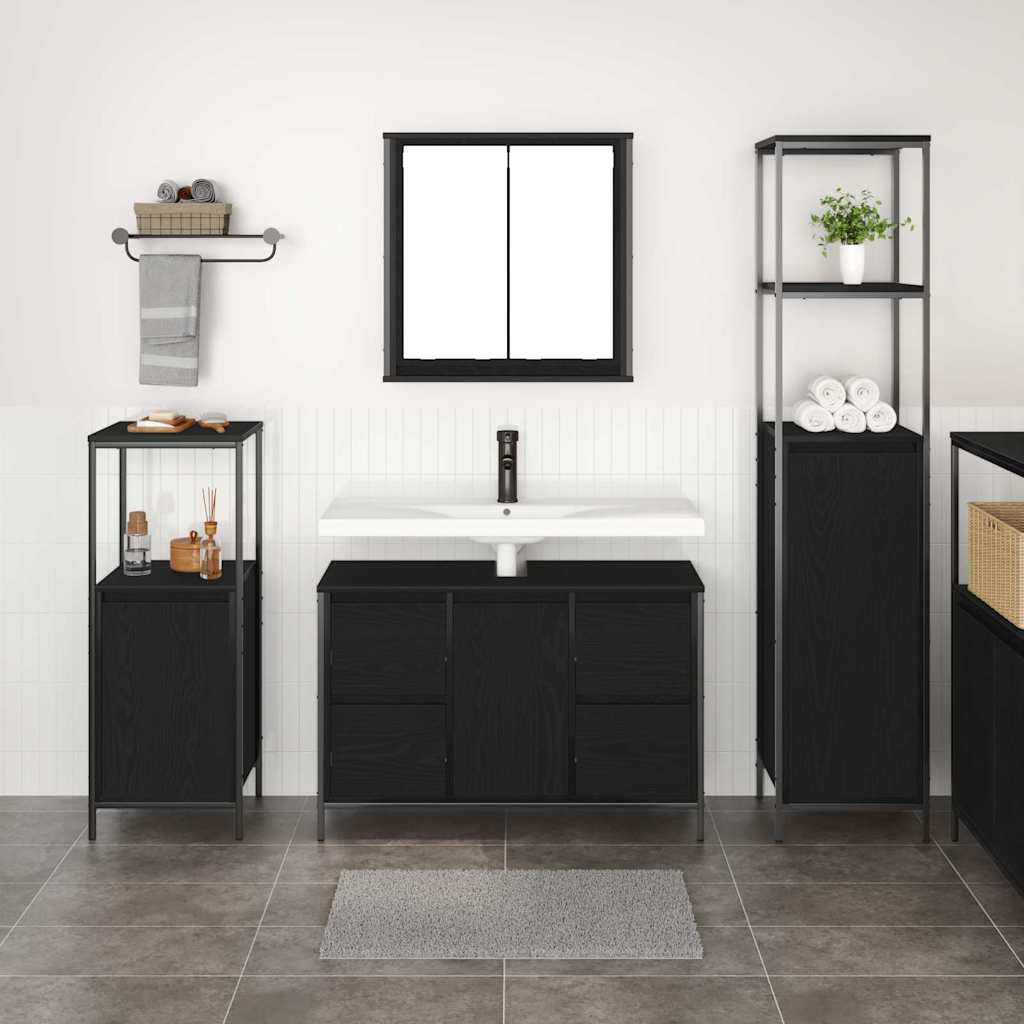 Badezimmermöbel Set mit Schubladen 2 pcs Schwarz Eichen-Optik
