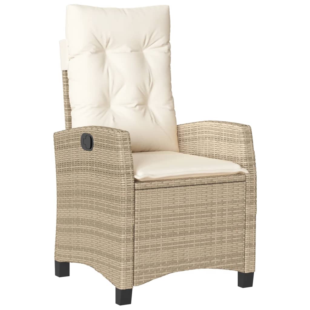 Gartensessel Verstellbar mit Kissen Schwarz Poly Rattan