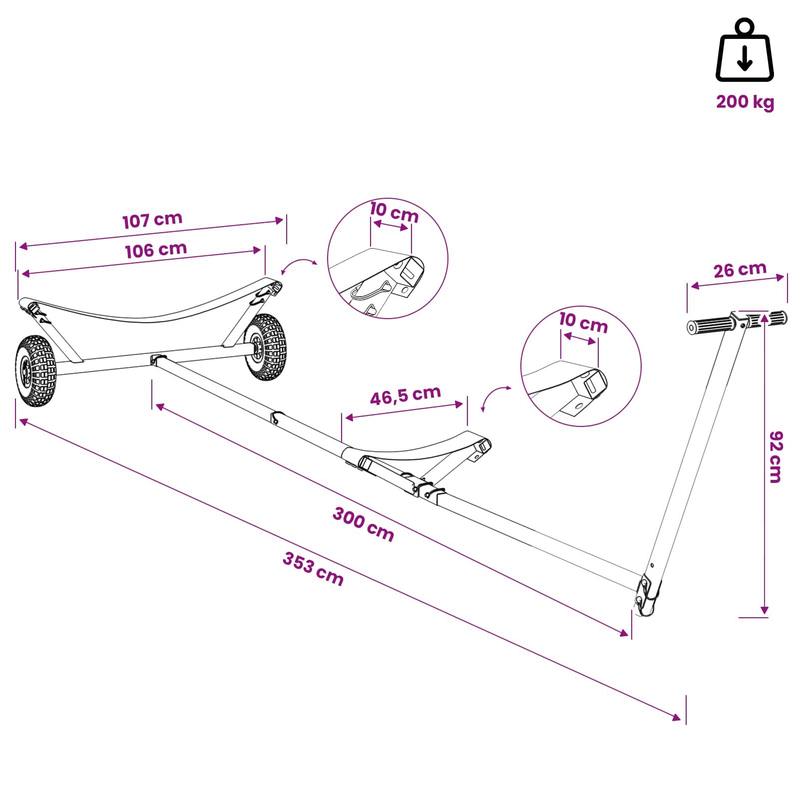 Verstellbarer Bootstrailer mit Luftreifen 200 kg Load Silber