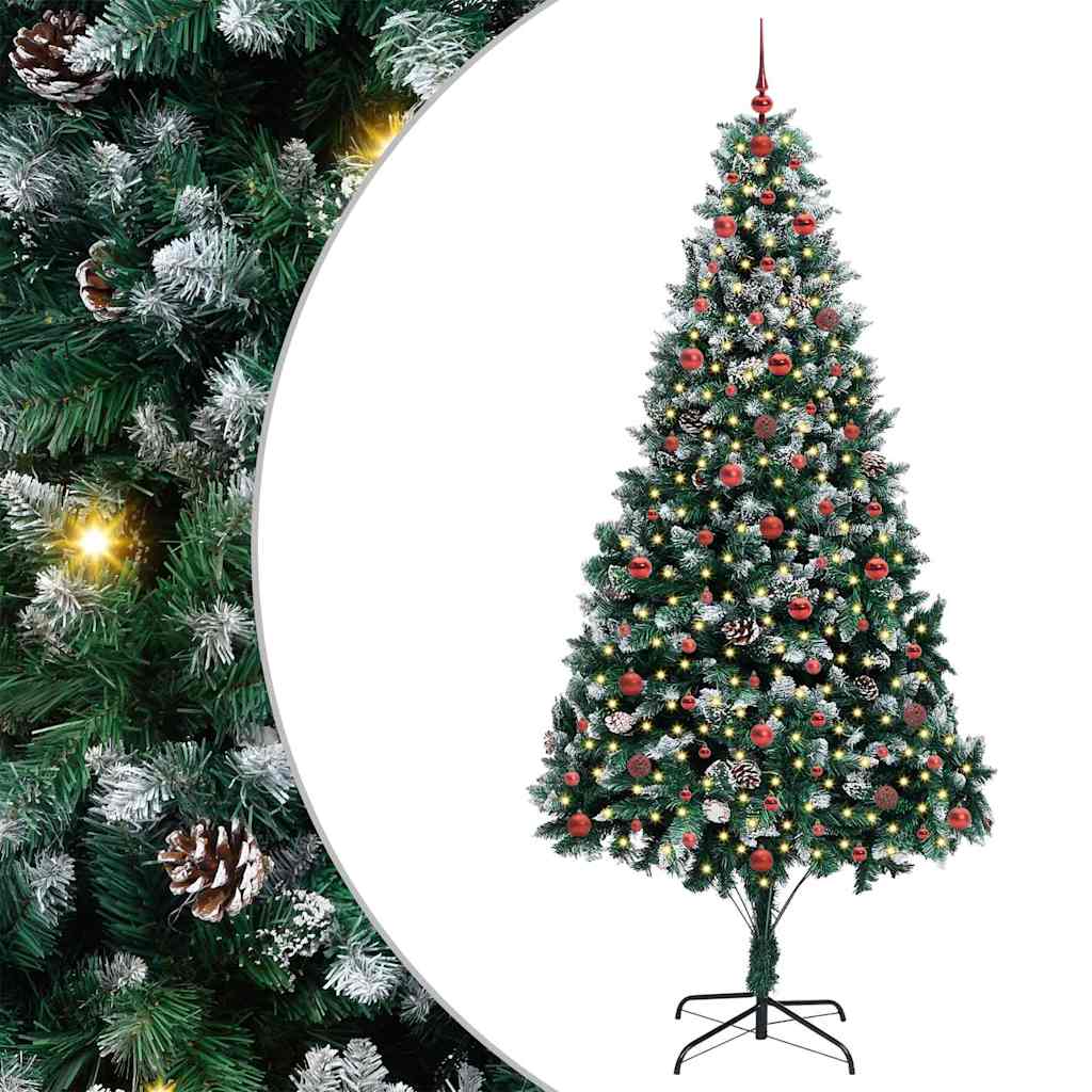 Künstlicher Weihnachtsbaum mit LEDs Kugeln Zapfen 150 cm