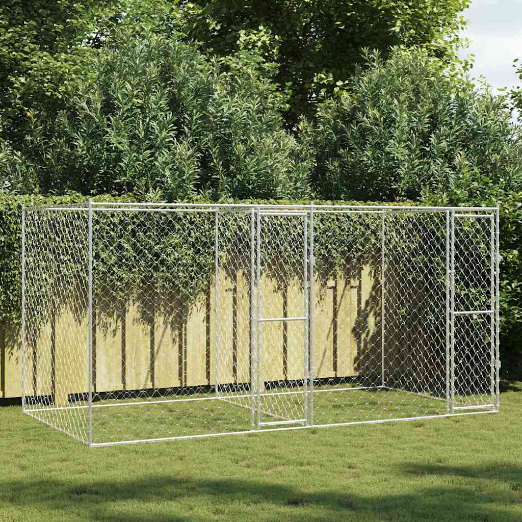 Hundezwinger mit Tür Grau 2x2x1,5 m Verzinkter Stahl