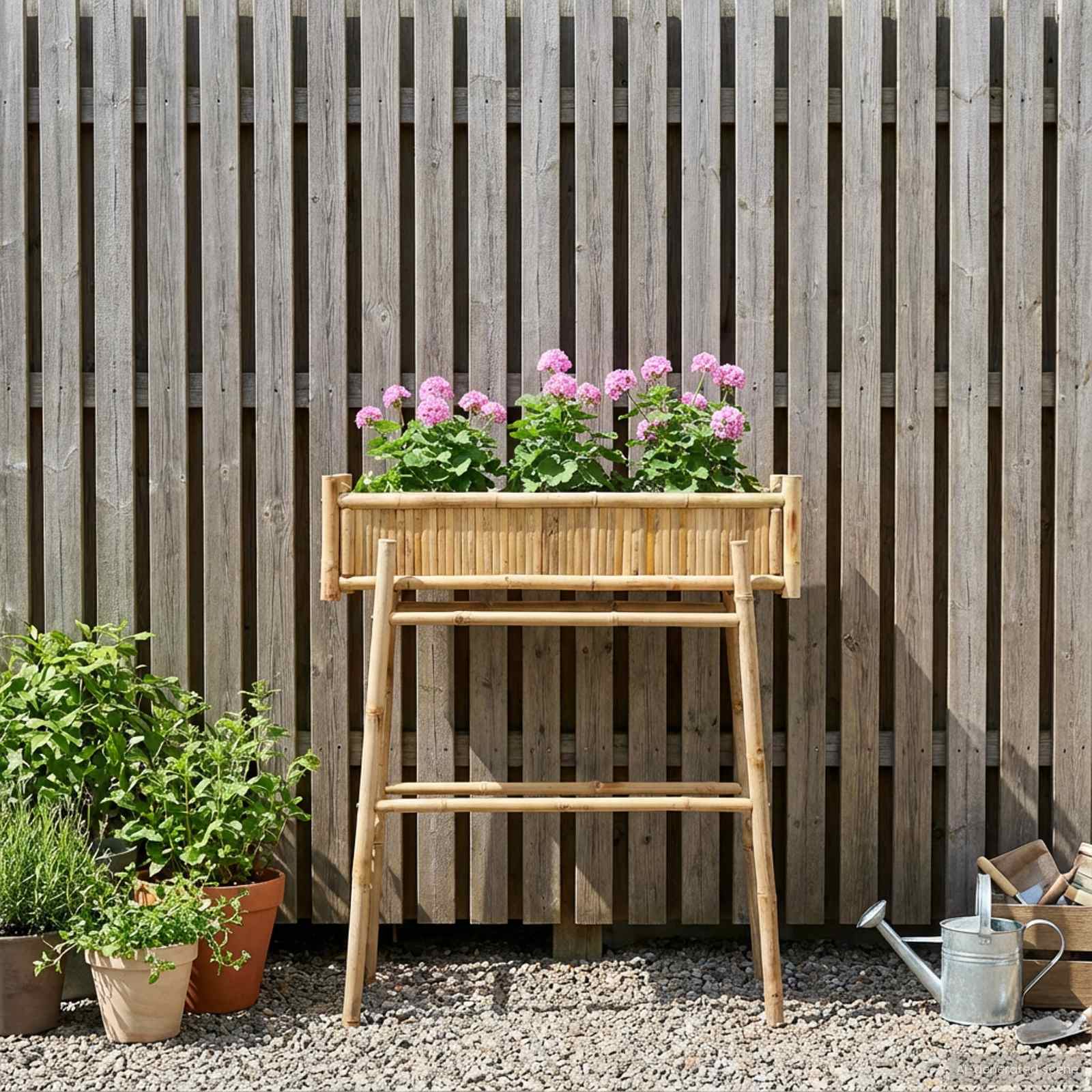 Gartenpflanzer mit Halter Natur 100 x 38 x 74 cm Bambus