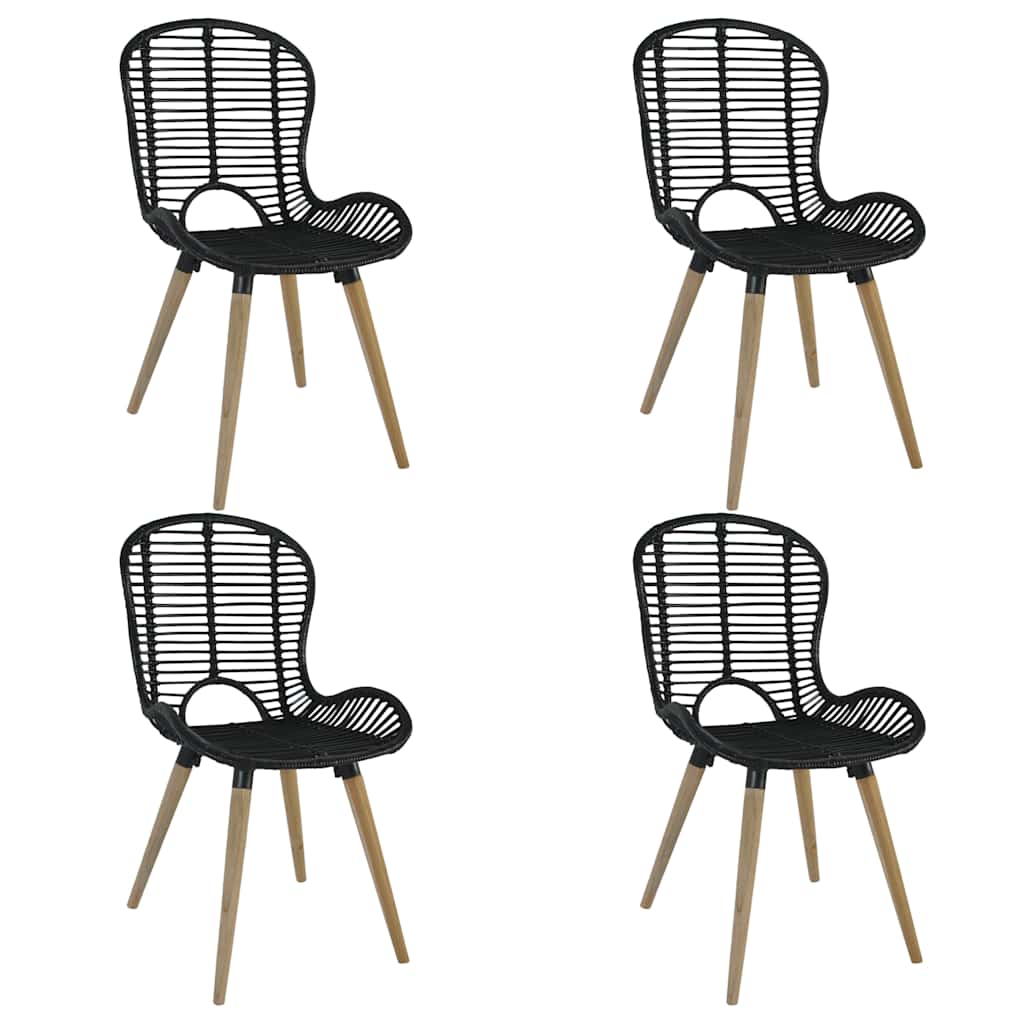 Esszimmerstühle 2 Stk. Schwarz Natur Rattan