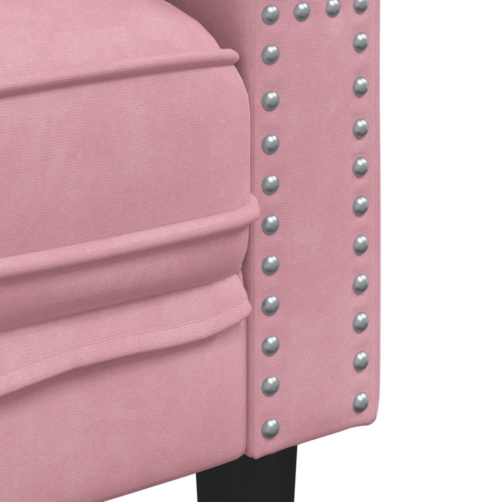 3-tlg. Chesterfield-Sofa-Set mit Nackenrollen Hellgrau Samt