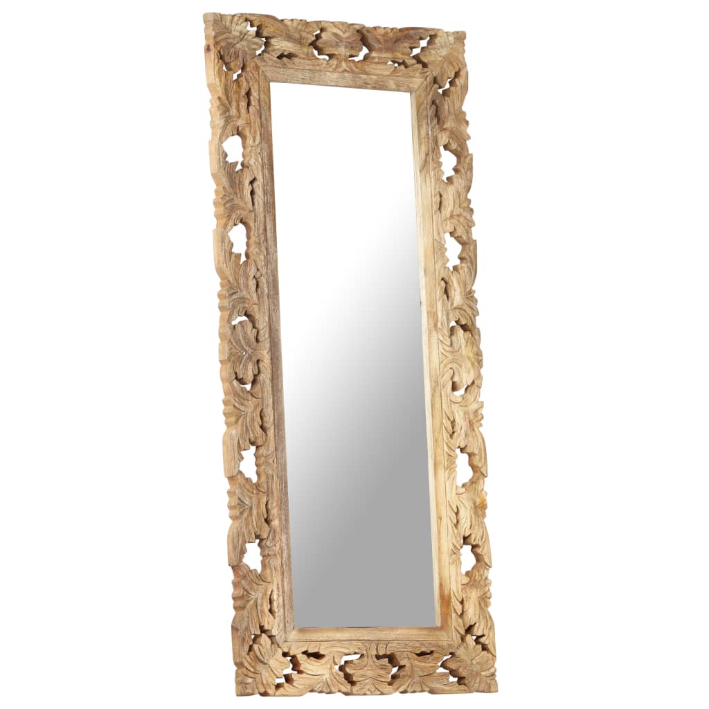 Spiegel Handgeschnitzt Braun 50x50 cm Massivholz Mango