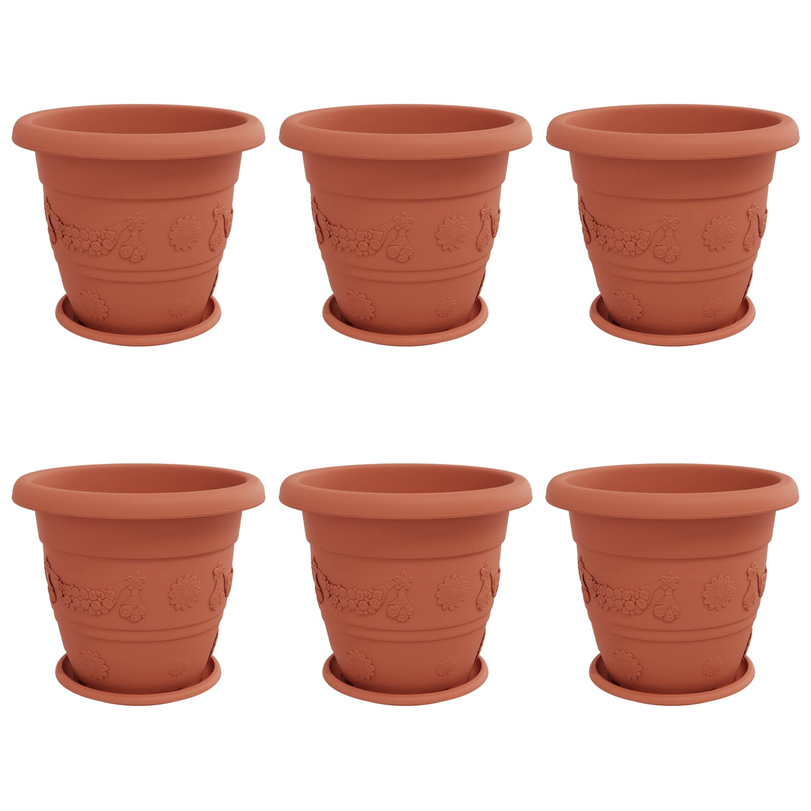 Blumentöpfe 6 pcs Ziegelrot Ø 22 x 18 cm Kunststoff