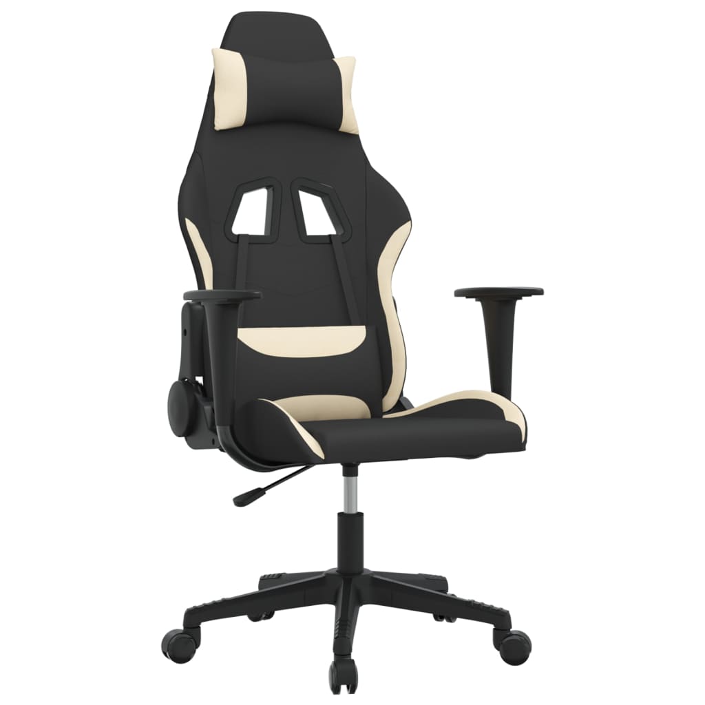 Gaming-Stuhl mit Massagefunktion Schwarz und Creme Stoff