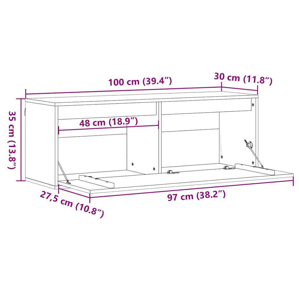 Wandschrank 100x30x35 cm Massivholz Kiefer