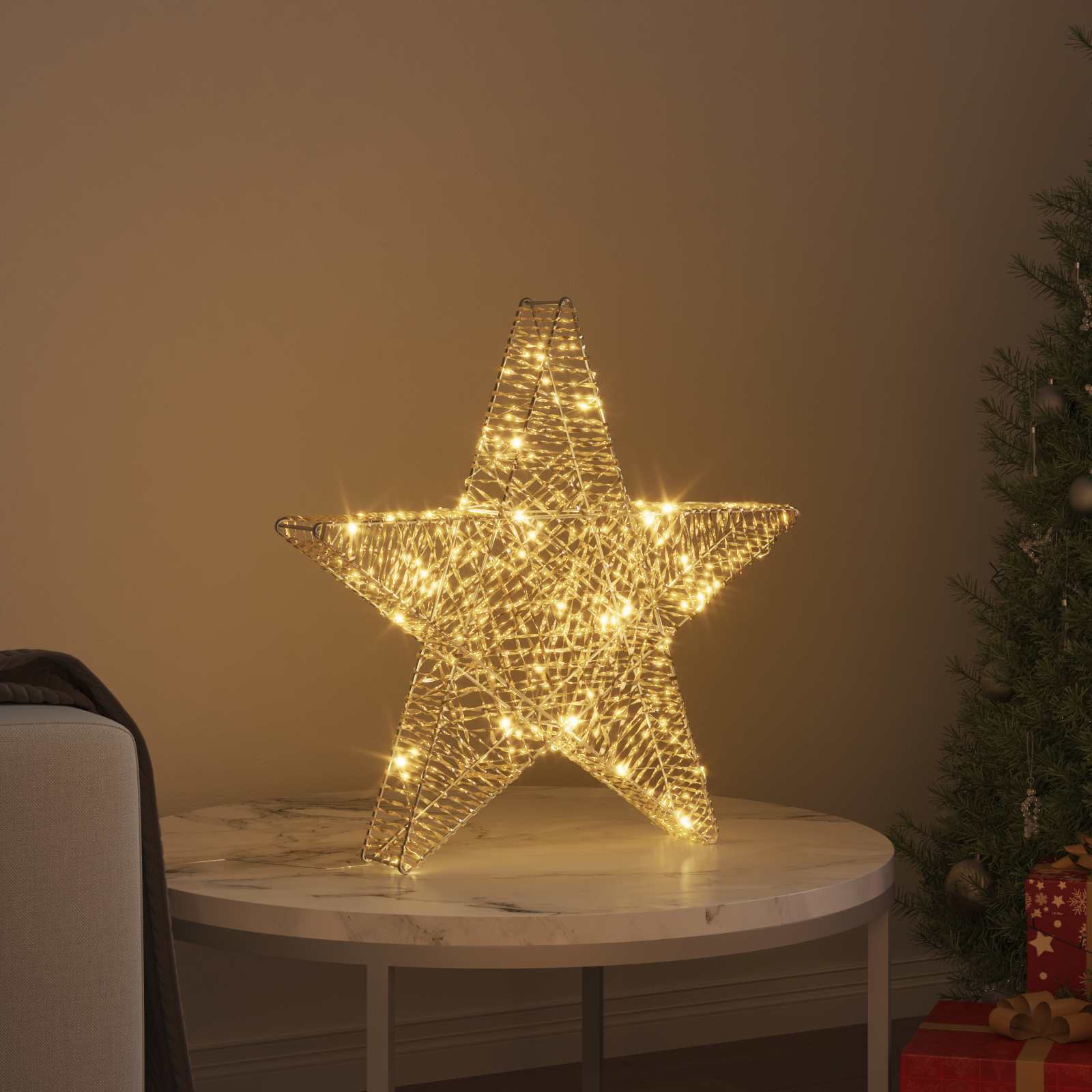 3D Stern mit 50 LEDs Warmweiß 55 x 52,5 x 9 cm PET