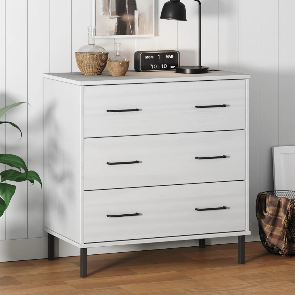 Sideboard OSLO mit 3 Schubladen Grau 77x40x79,5 cm Massivholz