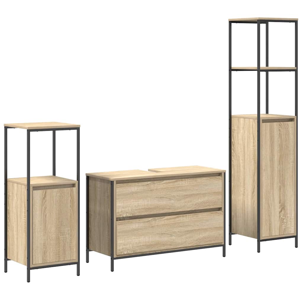 Badezimmermöbel-Set 3 pcs Schwarz Eichen-Optik Holzwerkstoff