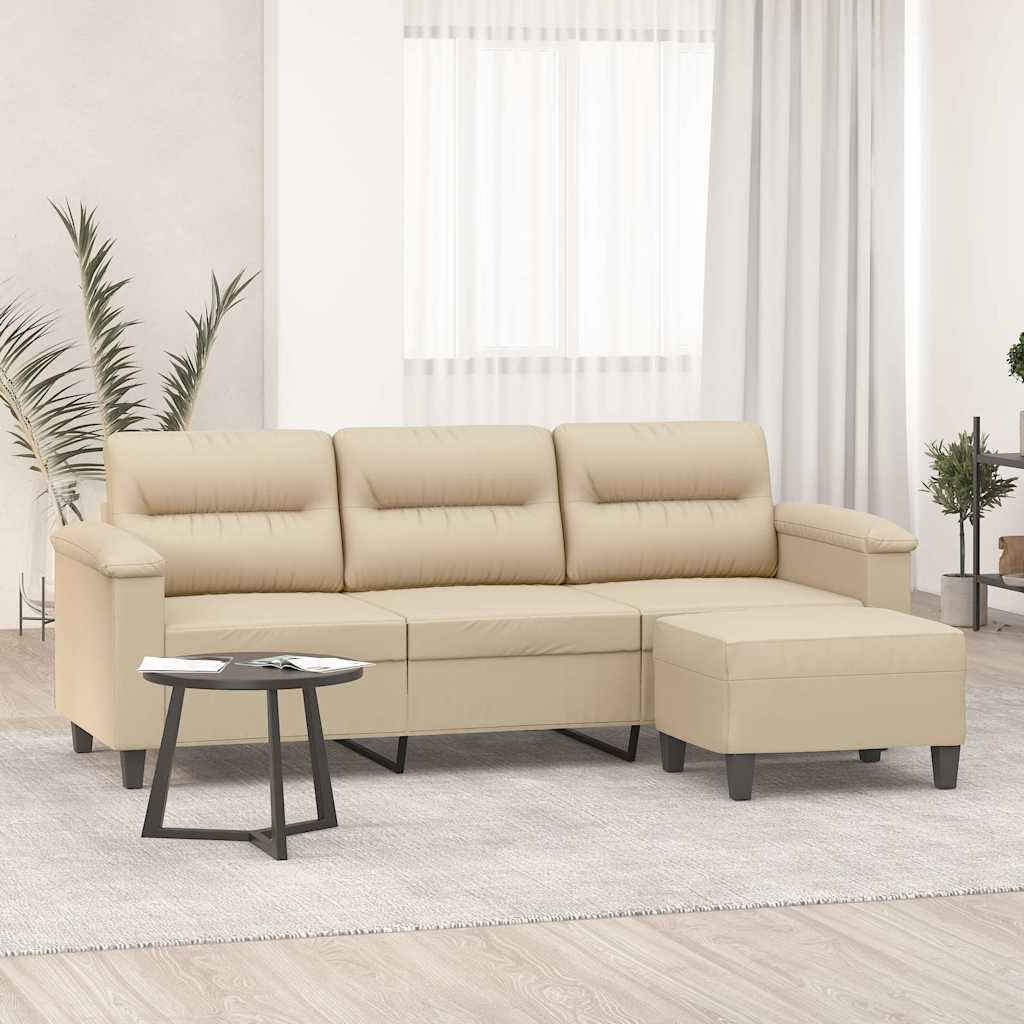 3-Sitzer-Sofa mit Hocker Taupe 180 cm Mikrofasergewebe