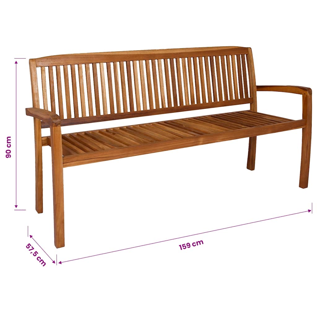 Gartenbank 3-Sitzer Stapelbar 159 cm Massivholz Teak