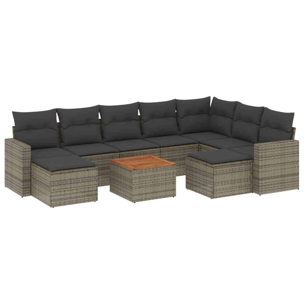 10-tlg. Garten-Sofagarnitur mit Kissen Schwarz Poly Rattan